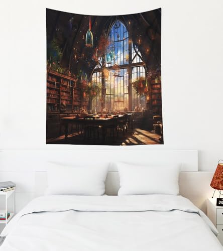 EMMTEEY Fantasy Library Tapestry for Men 50X60 Inch - Bookshelf Living Room Wall Decor Vintage Dark Academia Backdrop for Students Women - color: Fantasy-3, size: 50"L x 60"W