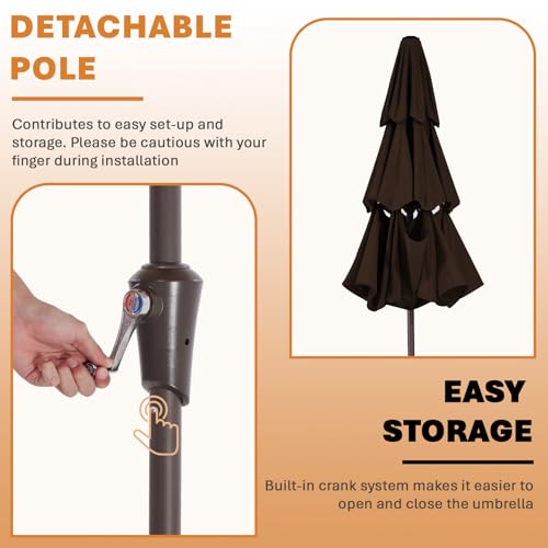 JEAREY 9FT 3 Tier Patio Umbrella Outdoor Market Umbrella Table Umbrellas with 8 Ribs 1.5 Pole Push Button Tilt and Crank UV Protection for Garden,Brown - color: Brown