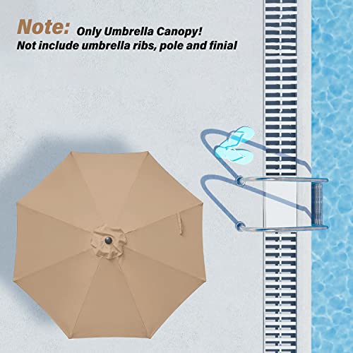Simple Deluxe 9' Patio Umbrella Replacement Canopy Only Outdoor Table Market Yard Umbrella Replacement Top Cover with 8 Ribs, Tan - color: Tan Canopy Only, size: 9ft