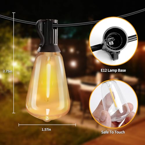SANBEN 50ft Solar String Lights with Remote, 25+1 Bulbs Solar Patio Lights Outdoor Waterproof, Solar Powered Dimmable Deck Lights for Garden Porch Party - size: 50ft-ST38