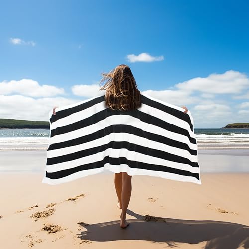 COTTON CRAFT Oversized XL Beach Towel - 2 Pack 39 x 68 inches Big & Huge Beach Blanket Towel - 100% Cotton Velour Thick Plush 450 GSM Super Soft Luxury - Pool Picnic Bath Towel - Cabana Stripe Black - color: Cabana Stripe - Black, size: 2 Pack - 39x68