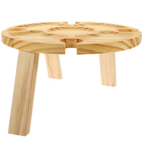 balacoo Portable Wooden Folding Wine Rack Table for Outdoor Picnic and Beach, Travel Wine Holder with Cup Slots, Lightweight Serving Desk for Patio and Lawn Use