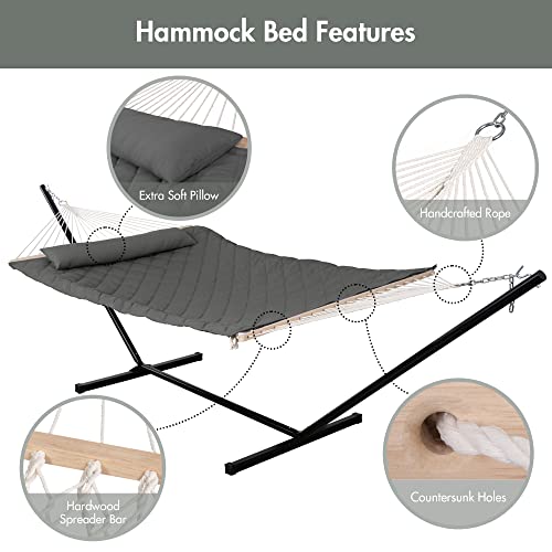 ANOW Outdoor Hammock with Stand 12FT, Heavy Duty Hammock with Steel Stand, Included Detachable Pillow and Pad, 450 LBS Weight Capacity, Gray - color: Grey, size: With Stand