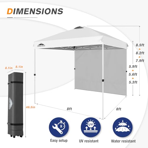 EAGLE PEAK Commercial Canopy 8x8 Pop Up Canopy Tent with 1 Sidewall, Easy Setup Heavy Duty Instant Event Shelter for Vendors & Markets, Outdoor Sun Shade, White - color: White, size: 8x8