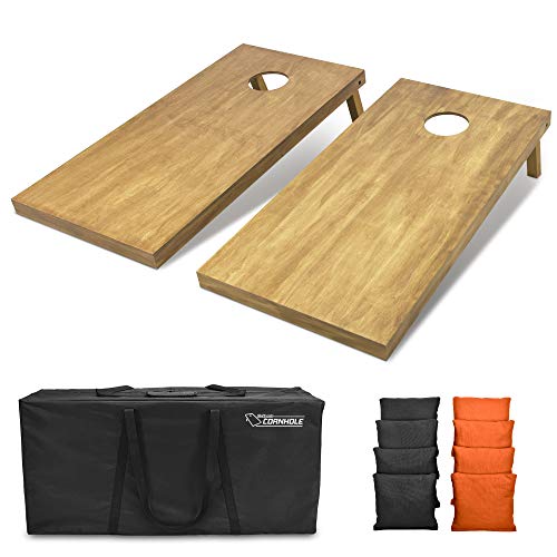 GoSports 4 ft x 2 ft Regulation Size Wooden Cornhole Boards Set with Light Brown Finish - Includes Carrying Case and Bean Bags - color: Black & Orange, size: 4 ft x 2 ft