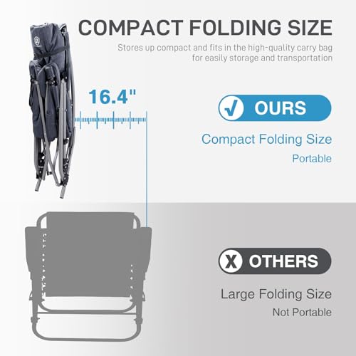 EVER ADVANCED Oversized Folding Rocking Camping Chair, Padded Portable Rocker Chair for Patio, Lawn and Outdoors, Heavy Duty Hard Armchair for Adults Supports 400lbs, Grey - color: Grey, style: Classic