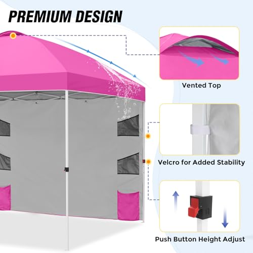 EAGLE PEAK Commercial Canopy 10x10 with Sidewall Storage, Easy OnePerson Setup Pop Up Canopy Tent with Roller Bag, Stakes, Ropes, and Weight Bags, Pink - color: Pink