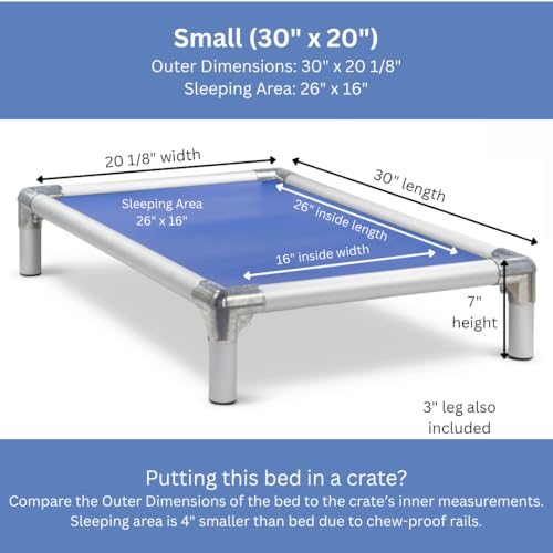 Kuranda Chewproof Elevated Crate Bed - Silver Aluminum - 30" x 20" - Vinyl - Royal Blue - color: Royal, size: 30" x 20" - Silver Aluminum