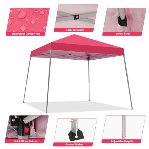 Canopy Tent, 10X10 FT Pop Up Canopy Outdoor Instant Tent Slant Legs with Carrying Bag, Portable Gazebo Shelter for Patio Deck Garden and Beach - 8X8 FT Canopy Cover (Red) - color: Red