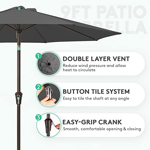 JEAREY 9FT Outdoor Patio Umbrella Outdoor Table Umbrella with Push Button Tilt and Crank, Market Umbrella 8 Sturdy Ribs UV Protection Waterproof for Garden, Deck, Backyard, Pool (Dark Gray) - color: Dark Gray