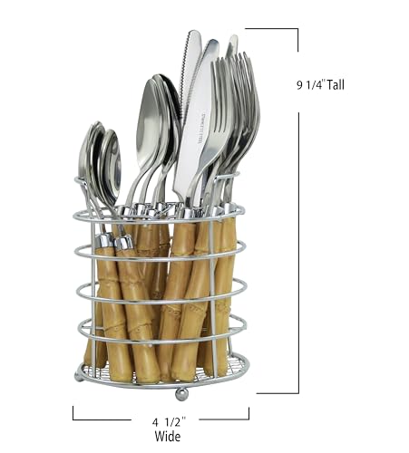 The Original Brink House Beyond Bamboo Stainless Steel Cutlery Set with Naturalistic Bamboo Handles / 16 pieces with Metal Stand, Lifestyle utensils set for home, first apartment, dorm, outdoor events - color: Beyond Bamboo, size: Service for 4 (16 pcs)