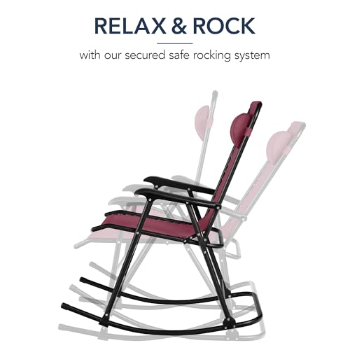 Best Choice Products Outdoor Zero Gravity Rocking Chair, Folding Reclining Patio Lounge Chair with Adjustable Pillow for Lawn, Beach, Camping - Burgundy - color: Burgundy