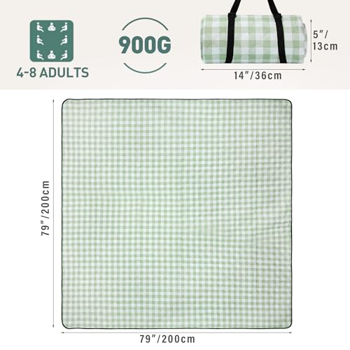 REDCAMP Extra Large Picnic Blanket Waterproof, Outdoor 79"x79" Sandproof Picnic Mat for Beaches Grass Park Travel Hiking Camping,Green Gingham - color: Green Gingham-79"x79"