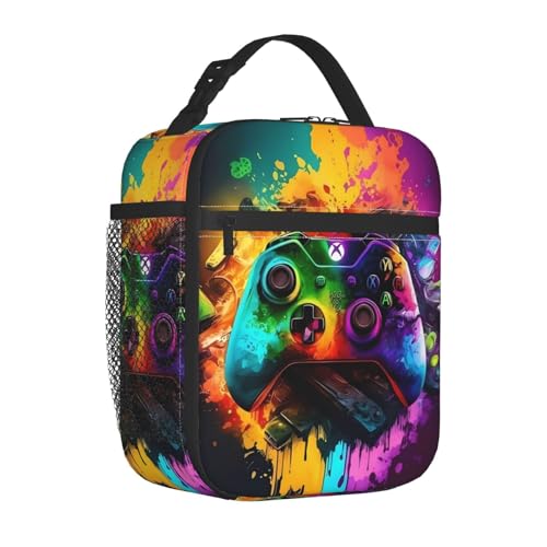 Colorful Video Game Cool Gamer Splash Insulated Lunch Bag Portable Reusable Zipper Lunch Box For Men Women Work Picnic Travel Camping - color: Black28