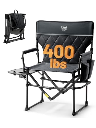 TIMBER RIDGE Heavy Duty Camping Chair with Compact Size, Portable Directors Chair with Side Table and Pocket for Camping, Lawn, Sports and Fishing, Supports Up to 400lbs, Black - color: Black, style: Standard