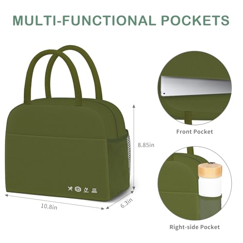 DALINDA Lunch Bag Lunch Box for Women Men Reusable Insulated Lunch Tote Bag High Capacity for Travel Work Picnic,army green - color: Army Green, size: Oxford cloth