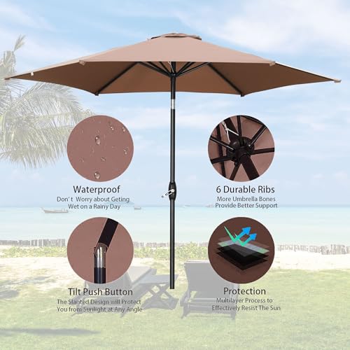 HYD-Parts 9FT Patio Umbrella Outdoor Table Umbrella,Market Umbrella with Push Button Tilt and Crank for Garden, Lawn, Deck, Backyard & Pool, No Base (Coffee) - color: Coffee, size: Umbrella Only