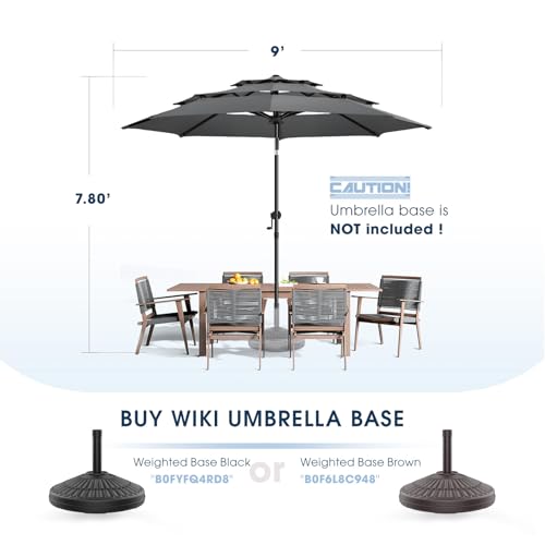 wikiwiki 9ft 3-Tier Patio Umbrella Outdoor Table Market Umbrella for Patio with Push Button Tilt/Crank, Fade Resistant Waterproof POLYESTER Canopy for Garden, Lawn, Deck, Backyard & Pool, Dark Gray - color: Dark Gray, size: 9 FT