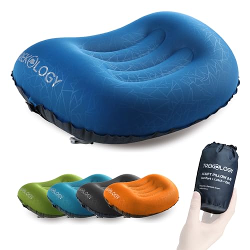 TREKOLOGY Ultralight Inflatable Camping Travel Pillow - ALUFT 2.0 Compressible, Compact, Comfortable, Ergonomic Inflating Pillows for Neck & Lumbar Support While Camp, Hiking, Backpacking - color: Navy Blue