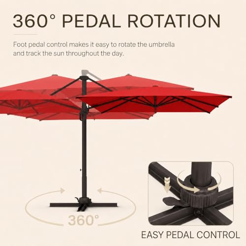 Kingdura 10' X 10' Cantilever Patio Umbrella, Large Square Aluminum Outdoor Offset Umbrella with 360-degree Rotation, 4 Position Tilt, UV Protection for Pool Deck Garden Patio (Red) - color: Red, size: 10x10 FT (No Base)