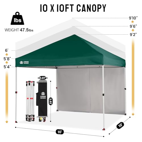 CROWN SHADES 10X10 Commercial Instant Canopy Pop Up Tent with Center Lock, 300D Fabric, 4 Sidewalls, Sto'N Go Bag, Forest Green - color: Forest Green, size: 10x10 Classic