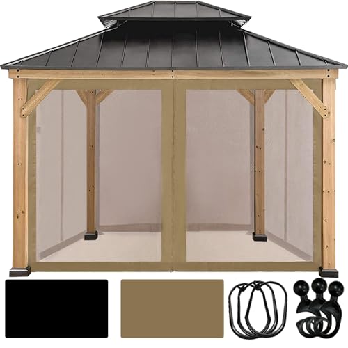 Coastshade Gazebo Canopy Mesh Walls Replacement 10x10 Gazebo Pergola Mosquito Screen Netting for Gazebos with 48Curtain Rings & 48Rail Hooks,Khaki - color: Khaki, size: Meshwall-10 x 10 ft
