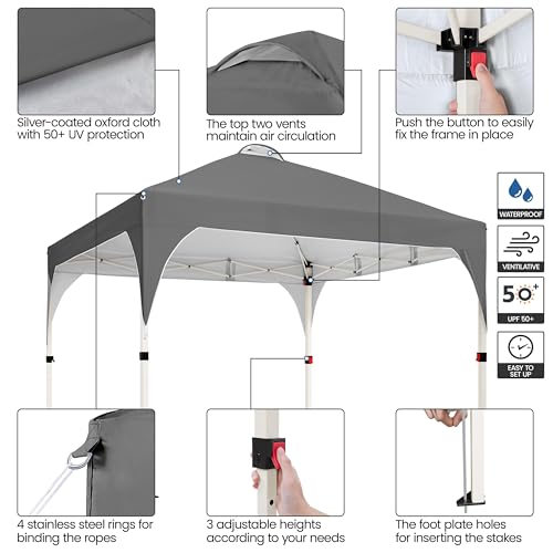Yaheetech 10x10 Pop Up Canopy Tent with Vent, Easy Set Up Tent, Instant Sun Shelter Canopy with Wheeled Bag, 4 Sandbags, 12 Stakes & 4 Ropes, for Parties, Beach, Outdoor, Dark Gray - color: Dark Gray, size: 10x10