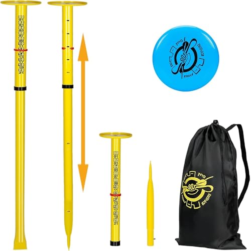 Super Stable Outdoor Flying Disc Game Set, Portable Fun Bottle Drop Yard Game for Family & Adult with Adjustable Heavy Duty Steel Pole, Durable Bag - Easy Set Up