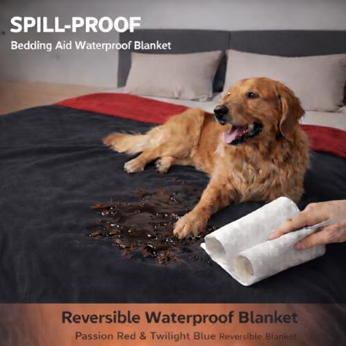 Waterproof Throw Blanket – Leakproof, Spill-Proof Flannel Blanket for Bed, Couch, Kids & Pets Protection, Reversible Water-Proof Design (Passion Red & Midnight Black, Throw) - color: Velvet Red/Obsidian Black, size: Throw