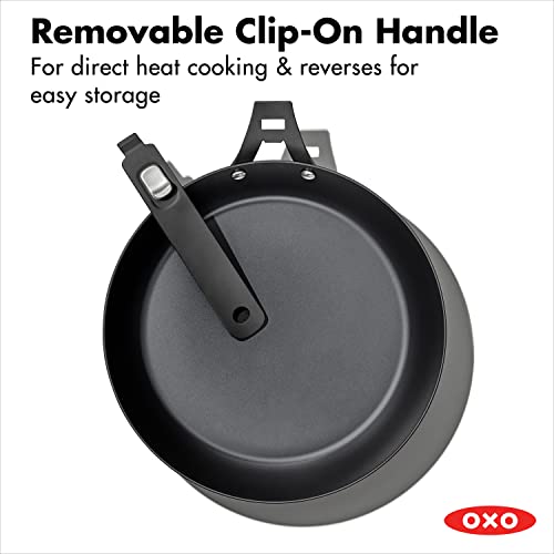 OXO Outdoor Pre-Seasoned Carbon Steel 8" Frying Pan Skillet, Detachable Handle for Easy Storage, Indoor Use, Nonstick with Use, Induction Suitable, Oven & Broiler Safe,Browning, Grill,Sear,Saute,Black - size: 8" Frying Pan Skillet Set