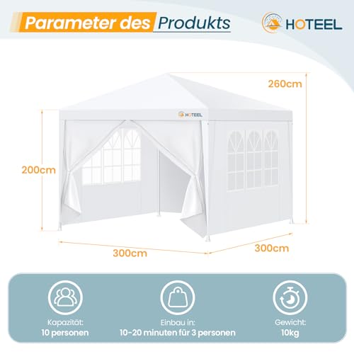 HOTEEL 10'x10' Canopy Party Tent with 2 Removable Sidewalls, Waterproof Outdoor Shelter for Camping, Patio, Weddings & Events, Portable White Gazebo - color: White, size: 10x10 ft (With 2 Sidewalls)