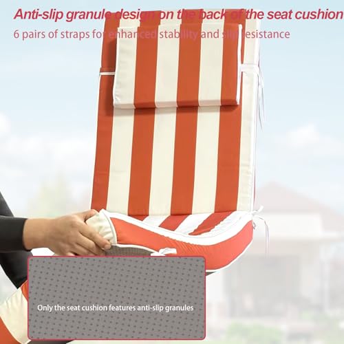 Chaise Lounge Cushions Outdoor 72x21x4 Inch, Patio Lounger Chair Cushion with Removable Cover, Fade Resistant Replacement Pad for Outdoor Furniture (Orange and White Stripes, 72x21x4 inch) - color: Orange and White Stripes