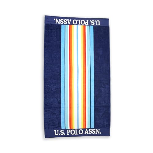U.S. Polo Assn. Oversized (40” x 70”) Striped Nautical Design Beach Towel - Luxury Plush Cotton Hotel Quality for Bath, Pool - Oahu Stripe - color: Navy/Light Blue, size: 40" x 70"