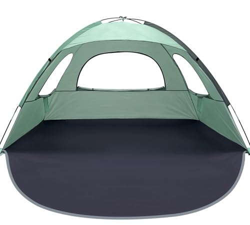 WhiteFang Beach Tent Anti-UV Portable Sun Shade Shelter for 3/4/6/8 Person, Extendable Floor with 3 Ventilating Mesh Windows Plus Carrying Bag, Stakes and Guy Lines - color: Mint Green, size: 3 Person