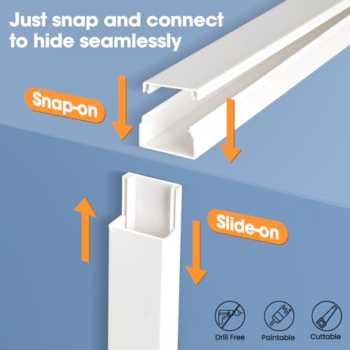 1260in Cord Hider Kit, Cord Covers for Wires on Wall, Paintable Cable Raceway, Cord Hider for Wall Mount tv, tv Cable Hider Wall kit, Wire Covers for Cords, 80X L15.75 X W0.96in X H0.57in, White - color: 1260in