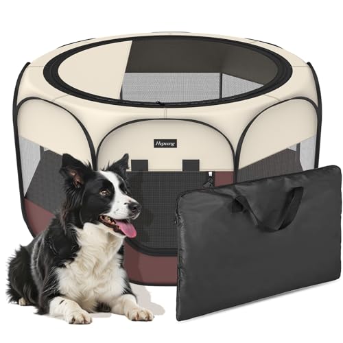Portable Pet Puppy Dog Cat Playpen, 8-Panel Indoor/Outdoor Puppy Pen with Shade Cover & Travel Bag - Waterproof Dog Cat Tent - color: Brown, style: Small (29"x29"x17" with free bonus)