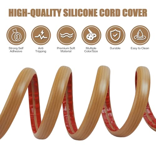 Floor Cord Cover Self Adhesive Cord Hider,3.3FT Cable Management, Extension Strip Protector for Wires, Prevent Cable Trips for Offices, Gyms, Exhibitions Cavity:0.3"(W) x 0.28"(H) Brown Wood - color: Brown Wood, size: 0.78" x 3.3'