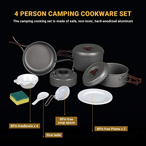 Bulin 24/13/11/8PCS Camping Cookware pots and Pans Backpacking Cooking Set Lightweight Cookware Mess kit Outdoor Cook Gear for Family Hiking Picnic - color: BLACK-13PCS