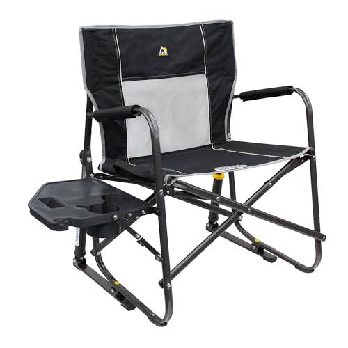 GCI Outdoor Freestyle Rocker XL with Side Table Camping Chair | Portable Folding Rocking Chair with Solid, Durable Armrests, Drink Holder & Comfortable Backrest — Black - color: Black, style: Freestyle Rocker XL W/ Side Table