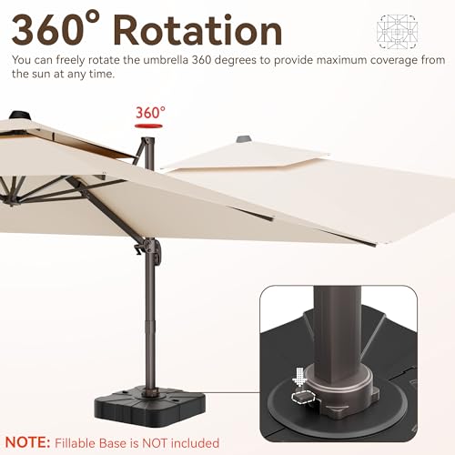 10x13 FT Patio Umbrella, Large Cantilever Rectangular Double Top Heavy Duty Offset Umbrellas with 360° Rotation, Outdoor shade for Garden Deck Pool Patio, Beige - color: Beige, size: 10x13 FT