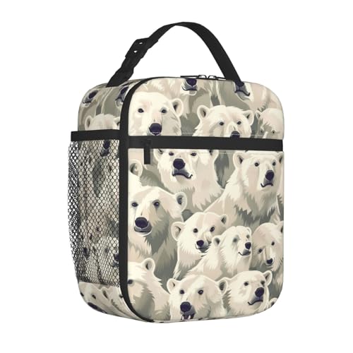Adorable Polar Bear Insulated Lunch Box, Reusable Thermal Lunchbox with White Wildlife Illustration, Portable Handbags for Office, Beach, Camping, Road Trip, Hiking, Gifts for Kids Adults - color: Polar Bear