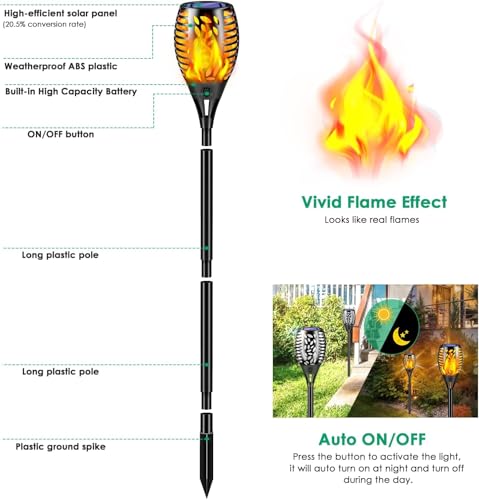 TomCare 6 Pack Outdoor Flickering Flames Torch Decorative Garden Lights Solar Powered Waterproof Lighting for Garden Patio Yard Landscape - color: Black, size: Medium - 6 Pack