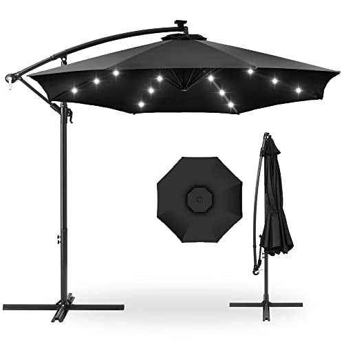 Best Choice Products 10ft Solar LED Offset Cantilever Hanging Market Patio Umbrella, 8 Sturdy Ribs, Easy Adjustment - Black - color: Black, size: Offset