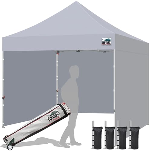 Eurmax USA 10x10 Pop Up Canopy Tent,Commercial Tent with Patented No-Tip Rolling Bag,4 Zippered Removable Walls,UV & Water Resistant Canopy Top,Heavy Duty Outdoor Gazebo,Instant Shelter(Gray) - color: Gray, size: 10x10