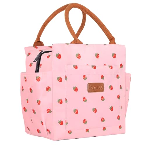Joymee Lunch Bag Women Insulated Lunch Box Reusable Leakproof Large Spacious Cooler Tote for Women Men Adult with Bottle Holder and Side Pockets for Work Office Travel Picnic - Strawberry Pink - color: 04 Strawberry Pink