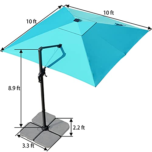 Sunnyglade 10x10ft Solar Powered LED Cantilever Patio Umbrella Square Deluxe Offset Umbrella 360°Rotation & Integrated Tilting System & LED lights for Market Garden Deck Pool Backyard Patio - color: Blue, size: 10X10FT