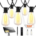 Bdrofn 100FT Solar String Lights Outdoor Waterproof, Solar Patio Lights with Remote Control & 30+2 Dimmable ST38 Edison Bulbs Shatterproof,Solar Powered String Lights for Outside Garden Backyard - size: 100FT