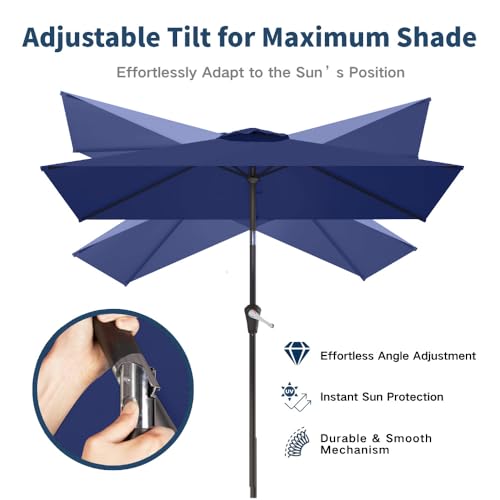 6.5' x 10' Rectangular Patio Umbrella Large Outdoor Market Umbrella w/UV Protection, Push Button Tilt and Crank Lift, Rectangle Table Umbrella for Garden, Deck, Pool, Patio, Navy Blue - color: Navy Blue