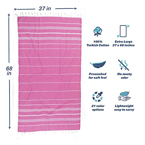 Hencely Turkish Beach Towel 37x68 Oversized, Sand-Free, Quick-Dry, Lightweight - Travel Essential for Pool & Bath - Striped 100% Cotton Bathroom Towels Accessories Gift (Pink) - color: Pink