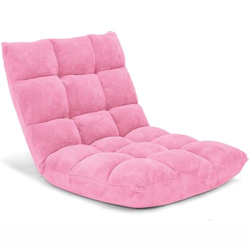 Giantex Floor Chair with Back Support, Folding Sofa Chair with 14 Adjustable Position, Padded Sleeper Bed, Couch Recliner, Floor Gaming Chair, Meditation Chair, Gaming Floor Chairs for Adults(Pink) - color: Pink, size: 26.5"x22.5"x22"